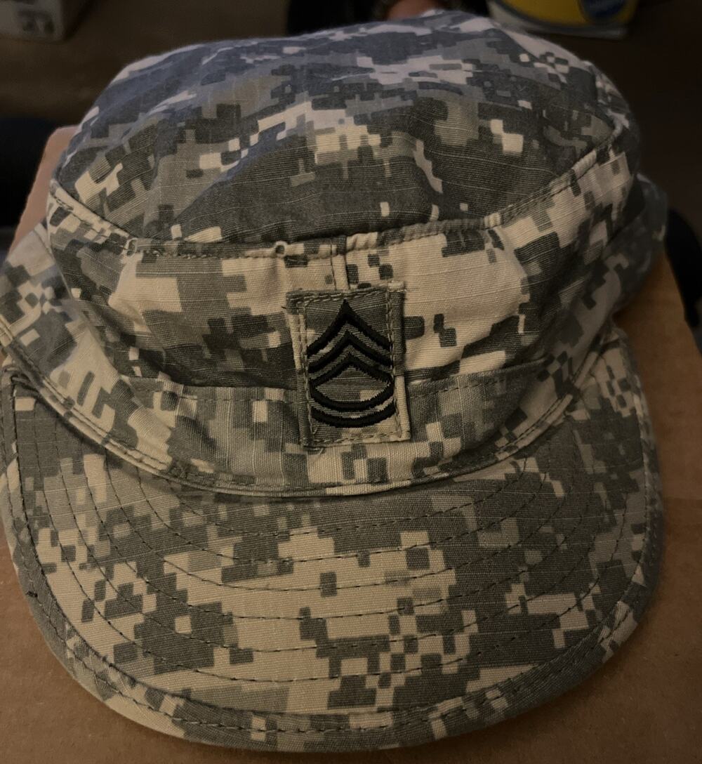 US Army Patrol Cap Digital Camouflage Military Issue Size 7 1/2 w/ Rank Insignia